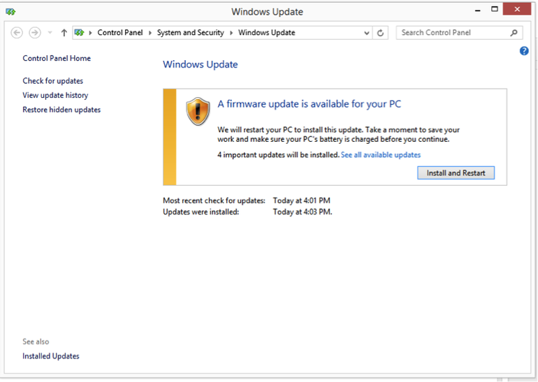 Check for firmware updates in windows 10